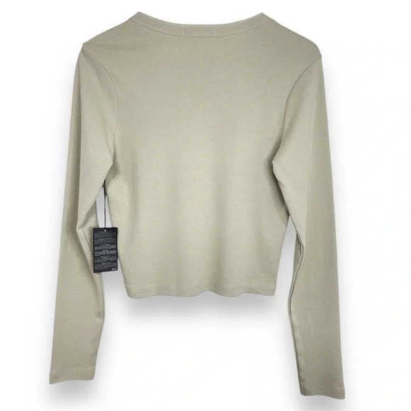 Forever 21 Henley Long Sleeve Shirt "Athletic" Logo Women's M Taupe Buttons - Picture 5 of 11